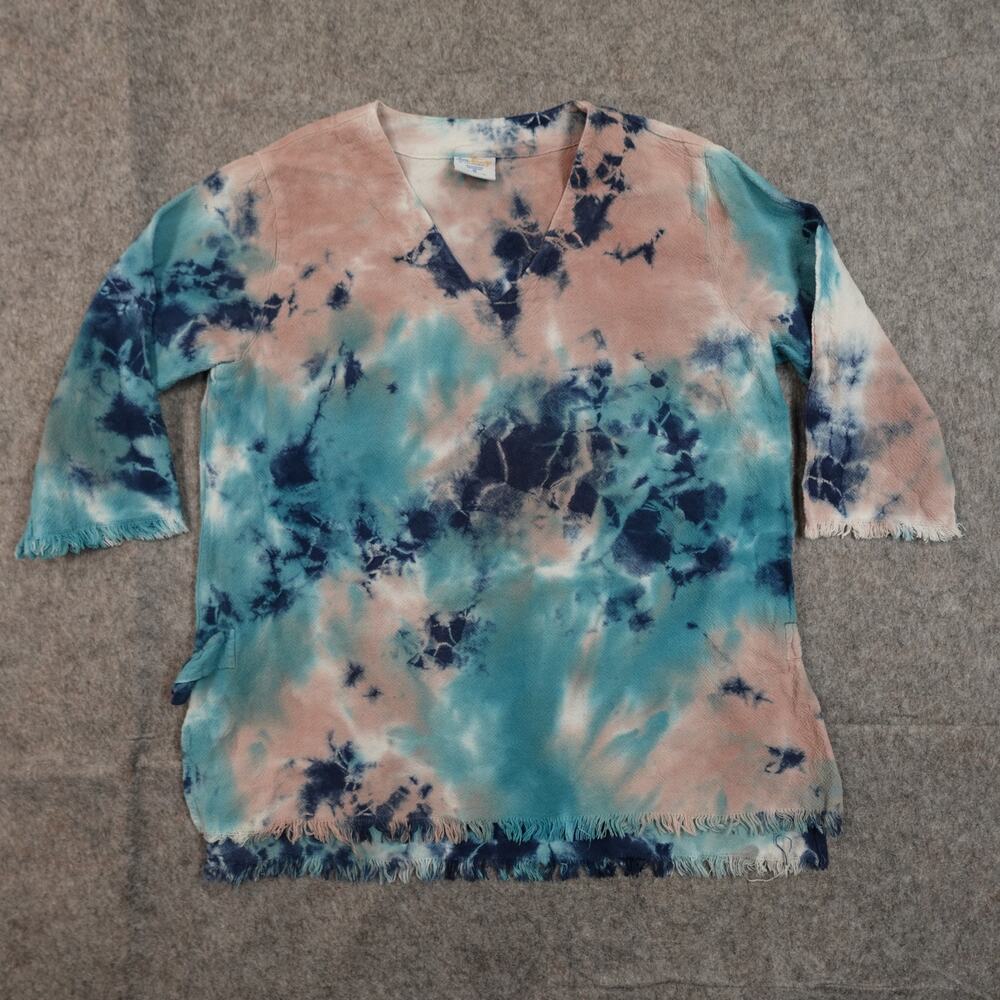 Sea Breeze California Top Womens Small Gauzey 3/4 Sleeve Tie Dye Beachy Boho